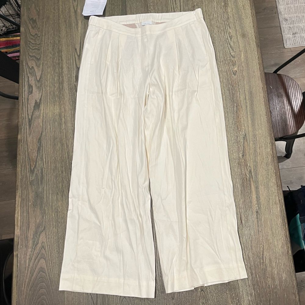 NWOT J. Jill Womens Linen Stretch Full Leg Pants Mid-Rise Porcelain Size ST